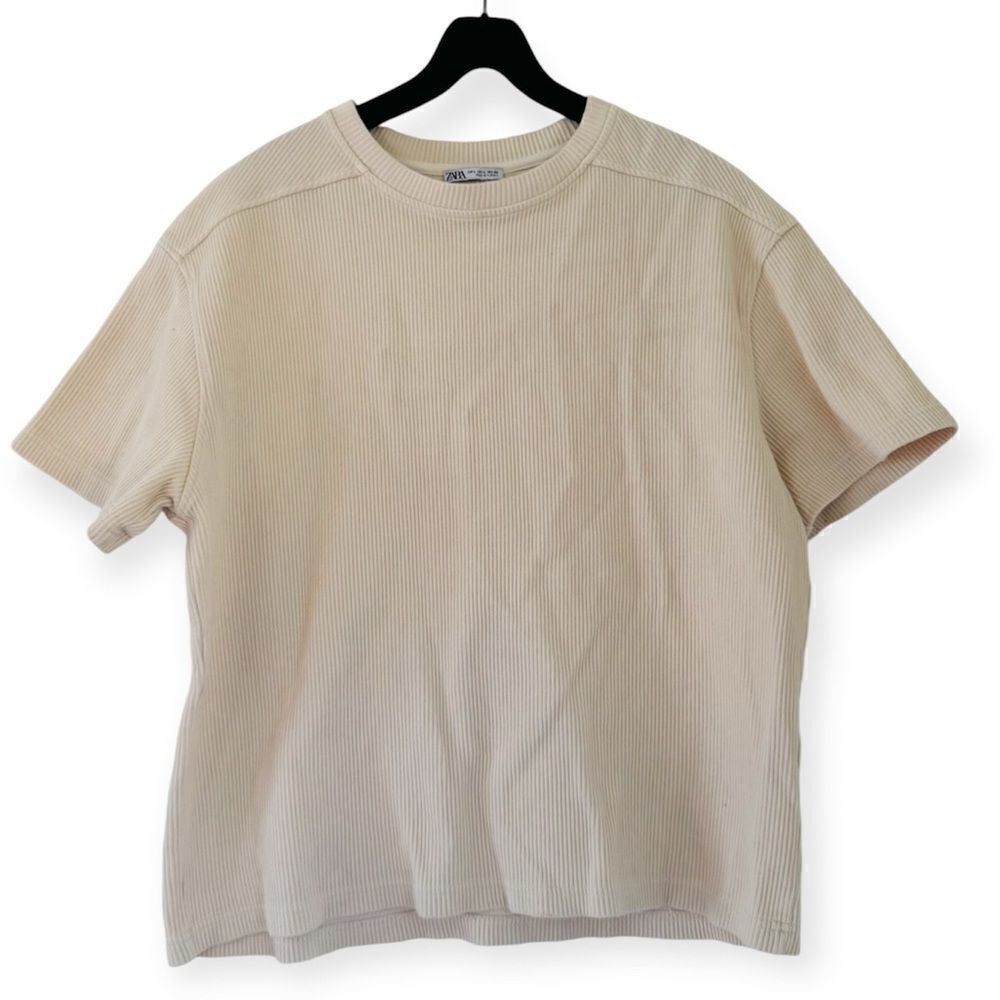 Zara 100% Cotton Ribbed Short Sleeve T-shirt Size Large